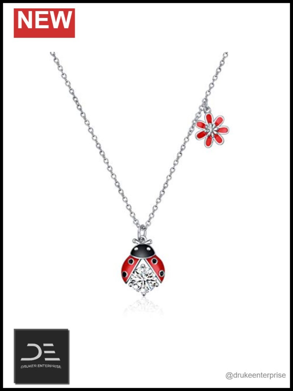 Sterling Silver Ladybug Pendant Necklace Zircon Charm Jewelry Gift